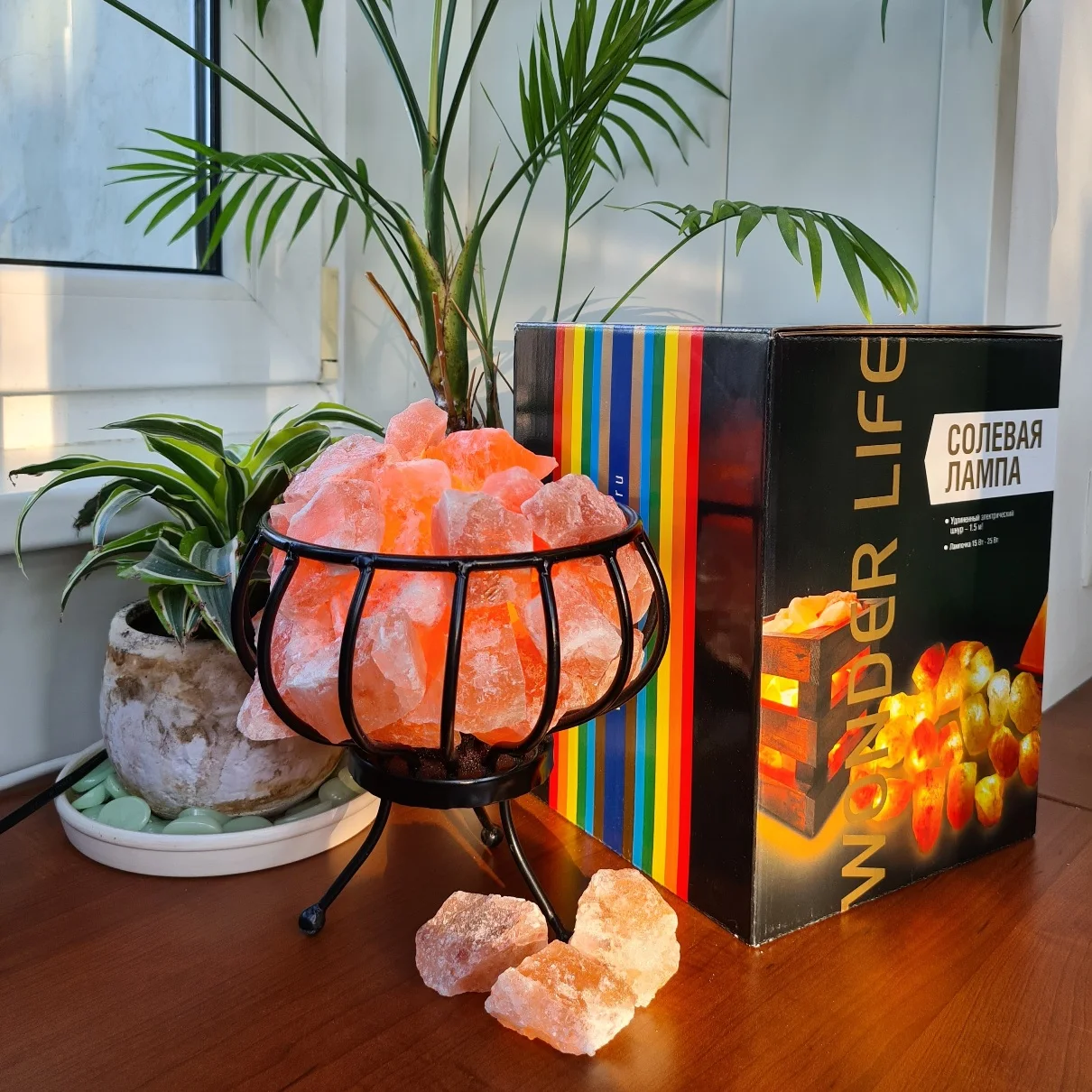 Солевая лампа Соляная Wonder Life &quotКорзина с огнями&quot Ночник в детскую Гималайская