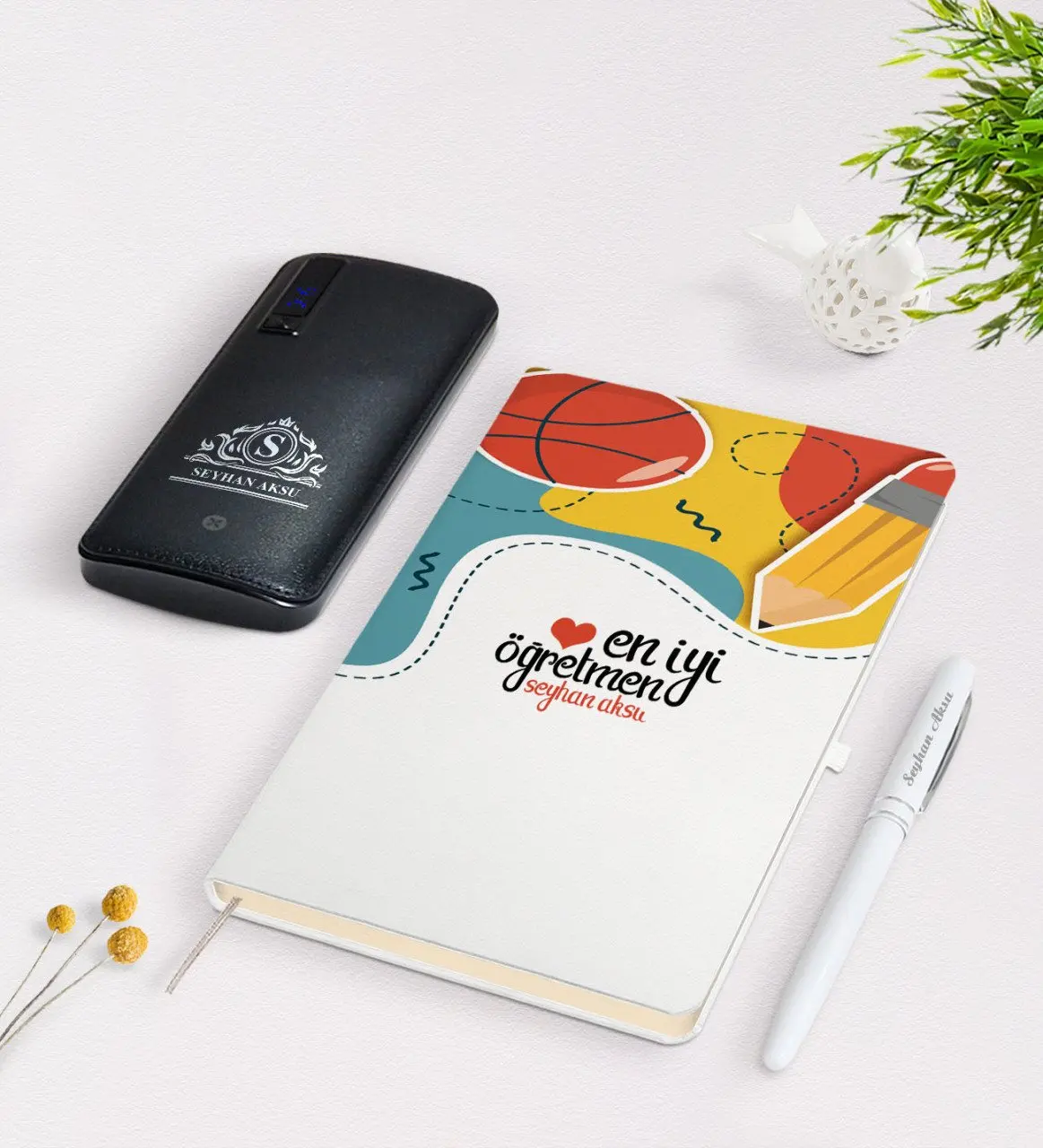 

Персонализированные лучший учитель белая ручка для записной книжки 12,000 мАч, блок питания подарок Seti-5