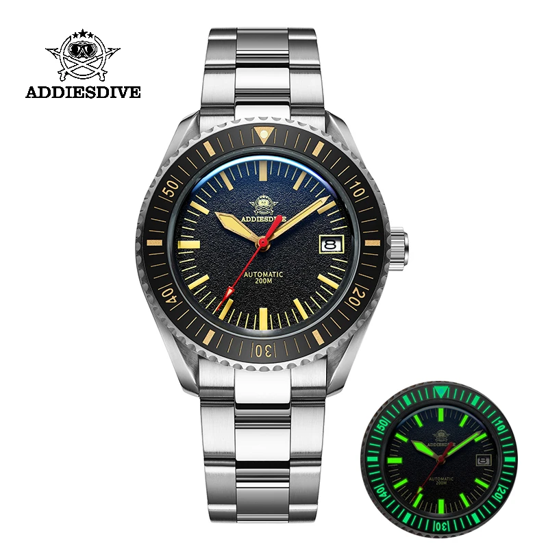 

Роскошные мужские часы Addiesdive AD2105 с кожаным ремешком NH35 Мужские автоматические механические часы с рисунком огня C3 Lume 200M подводные часы