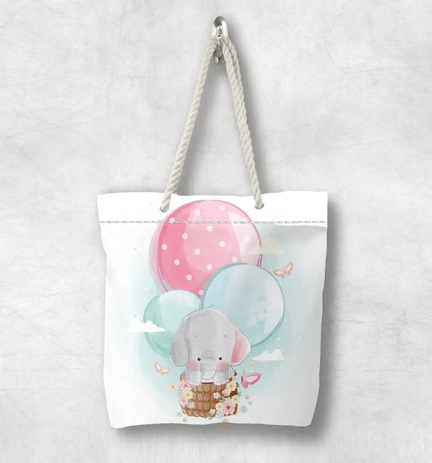 Холщовая Сумка-тоут на молнии с изображением слона воздушных шарах розового