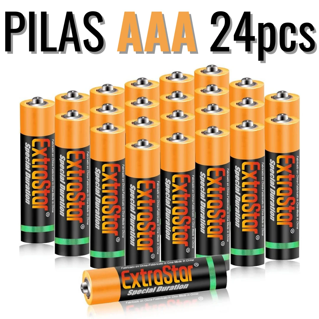 EXTRASTAR – Pilas alcalinas AAA de 1,5 voltios, Gama Performance, Paquete de 24. Batería Especial Duración / 0% Mercury para Juguetes Mandos Linternas Relojes Ratone
