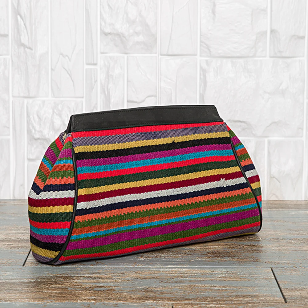 High Demand Custom Design Kilim Stripes Embellished Colorful Embroidery Linen Canvas Foldble Versatile Clutch Tote Large Handbag | Багаж и