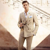 custom made beige men suits for wedding groom tuxedos double breasted 2 pieces jacketpants best man blazer prom wear costume