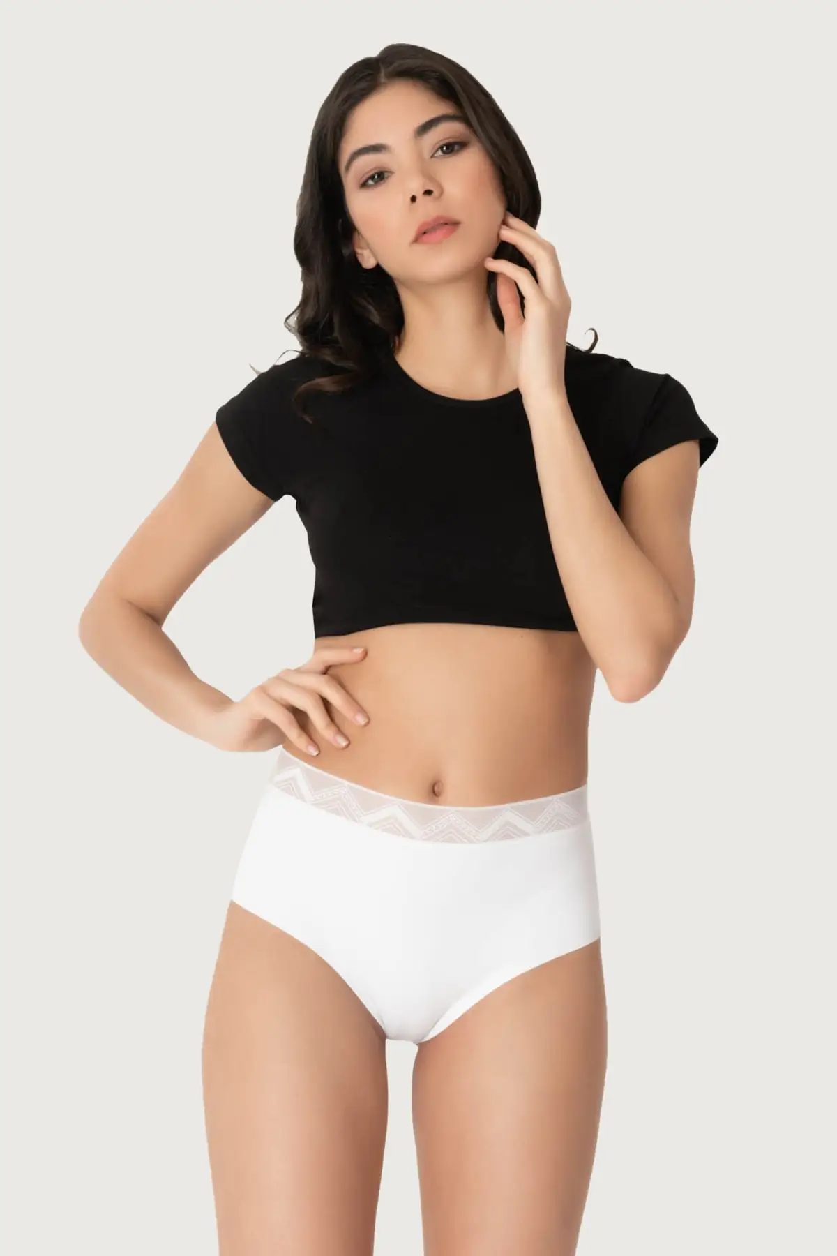 

Cottonhill Black Basic High Waist Women's Laser Cut Thong Panties CTNHLL4800