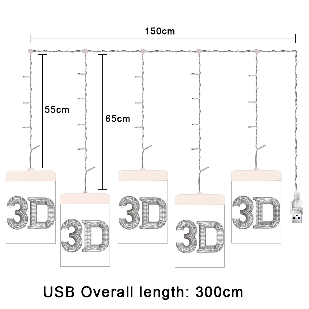 3D роматический занавес ночник usb зарядка подвесное окно украшение гирлянда Рождественские украшения
