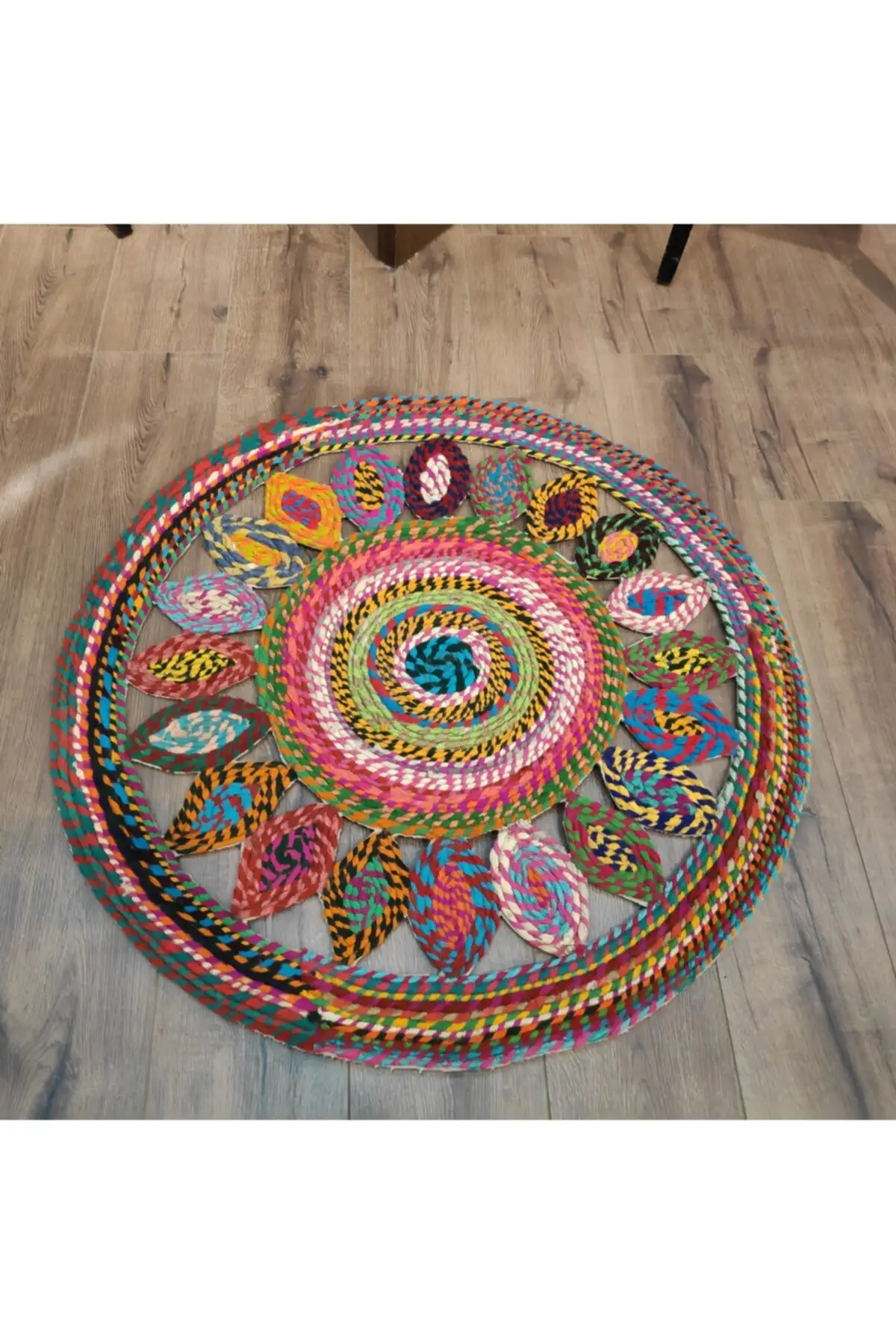 

Multi Jute Cotton Hand Woven Knit Round Straw Rug