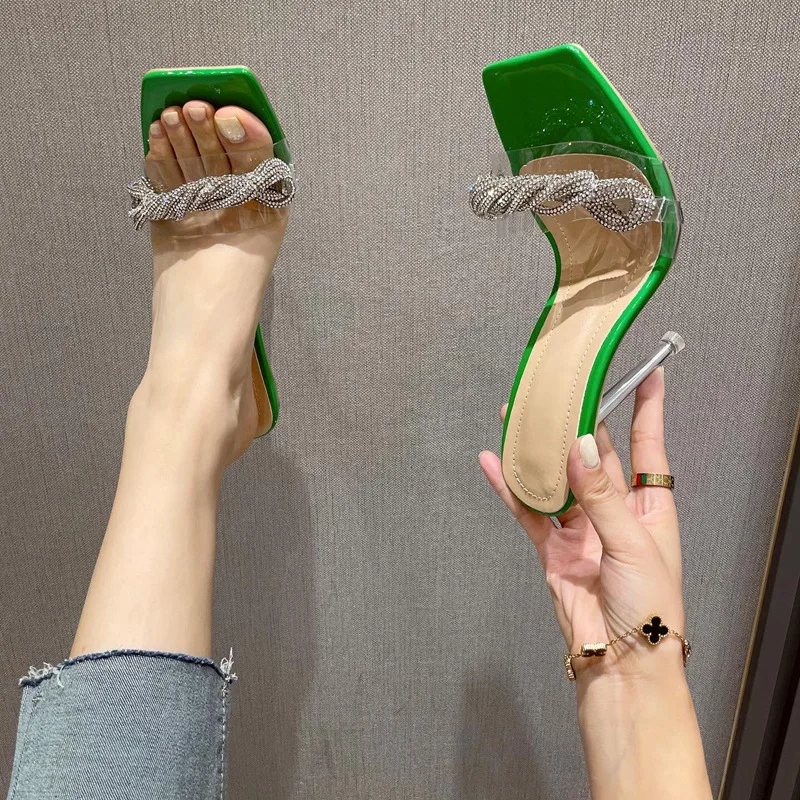 

2022 Summer Women’s Shoes New Style Rhinestone Butterfly Transparent Chain Super High Heeled Sandals