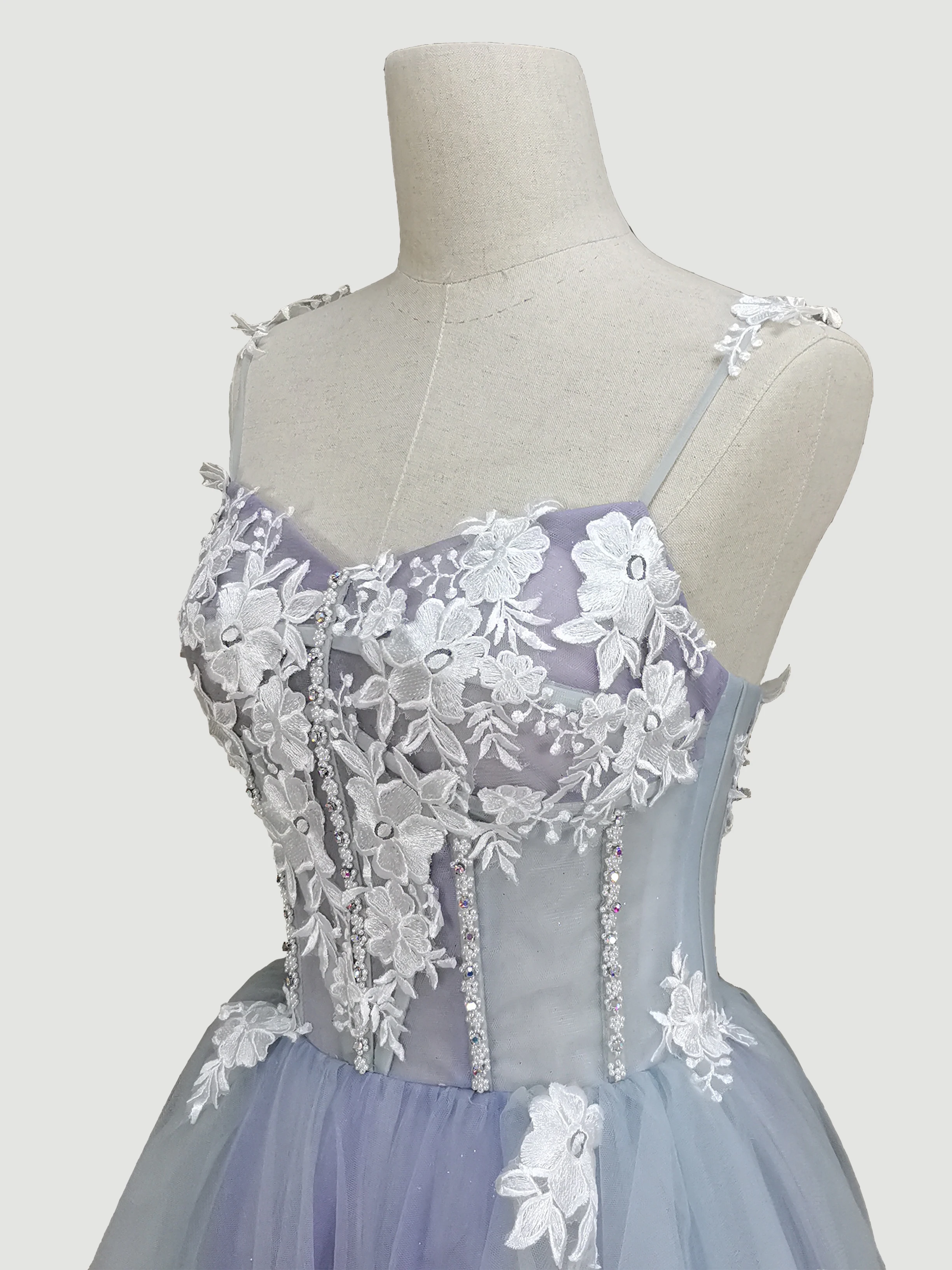 A-line Illusion neck Floor-length Tulle Evening Dress with Allpique |