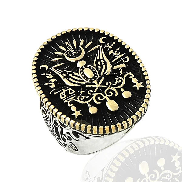 925 Silver Ethnic Ottoman Flag Printed Ring for Men