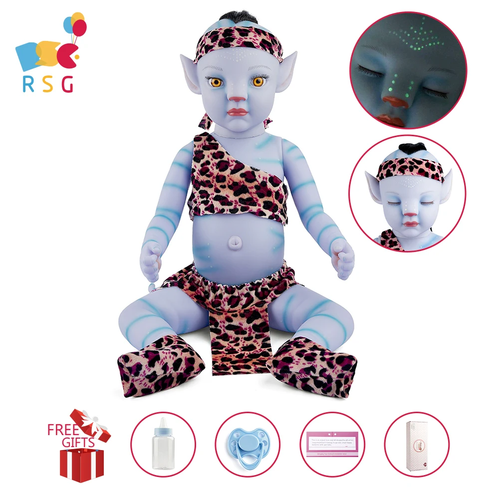 

RSG Bebe Reborn Baby Dolls 20 Inches Avatar Night Light Soft Full Vinyl Body Lifelike Blue Baby Doll Gift Toy for Children