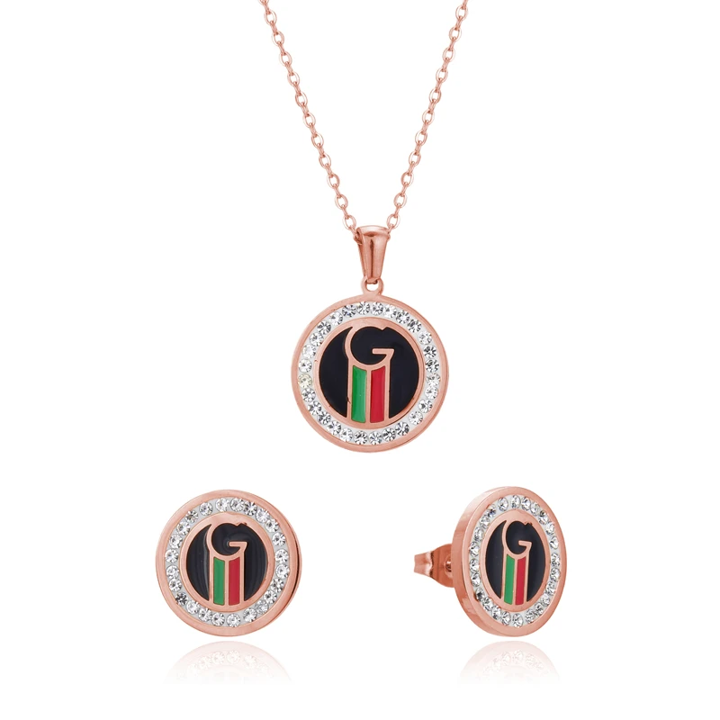 

Fashion Luxury Full Crystal Pendant Necklace Earring Set Stainless Steel Collar Clavicle Necklaces For Women Fashion Jewelry Set