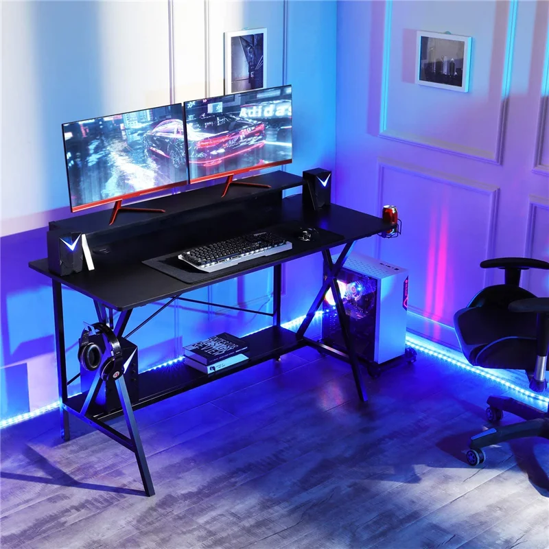 55" Ergonomic Gaming Desk E-sports Computer Table Power Strip with USB Cup Holder Headphone Hook Home Office Workstation | Мебель