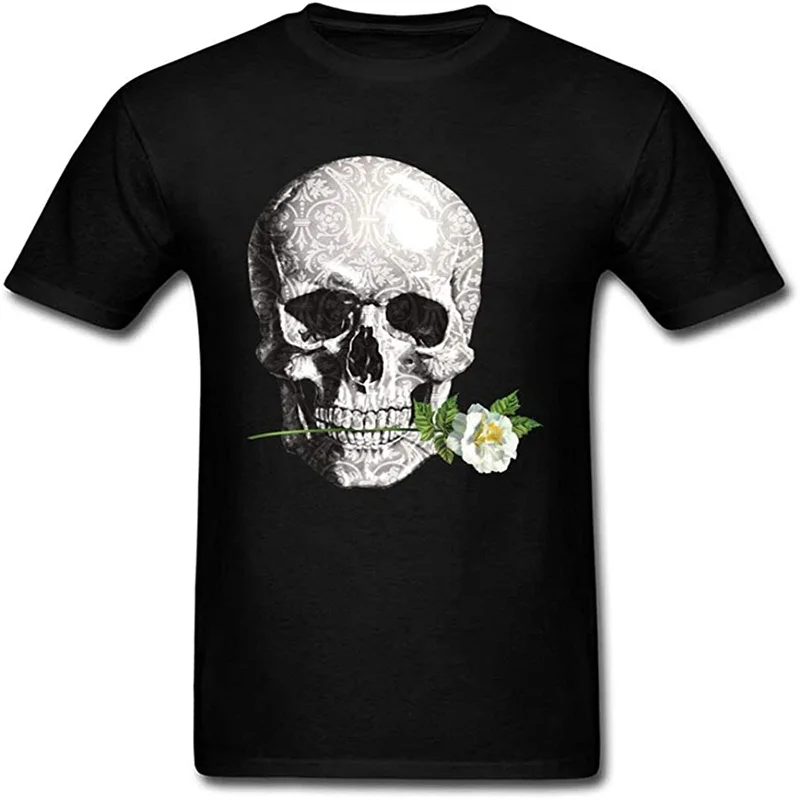 Футболка с короткими рукавами и улыбающийся Череп Роза татуировки для мужчин