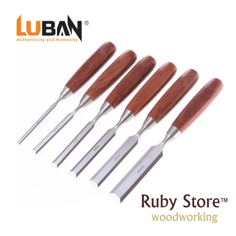 Chisel Set of 6pcs Qiangsheng Luban Woodworking Chisels in a Wooden Box(6-25MM) with Bonus Canvas Bag