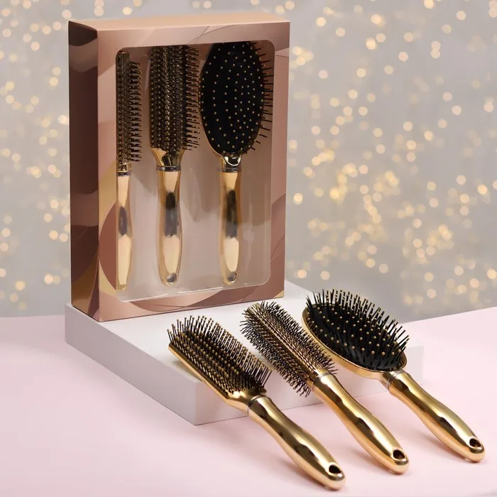 Подарочный набор Золотой локон 3 предмета: массажные расчёски брашинг |