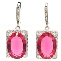 36x15mm shecrown created 18x13mm 11g pink tourmaline cz gift for womans silver earrings