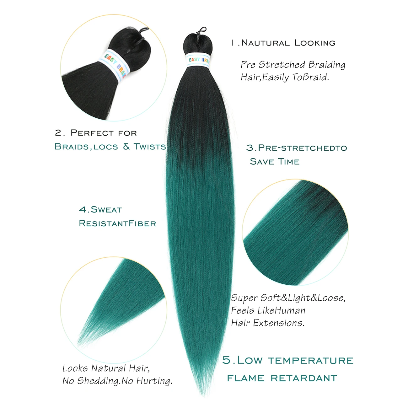 Green Color Easy Jumbo Braid Hair Long Braids Extensions Texture Synthetic 26inch 90g Woman's Pre Stretched |