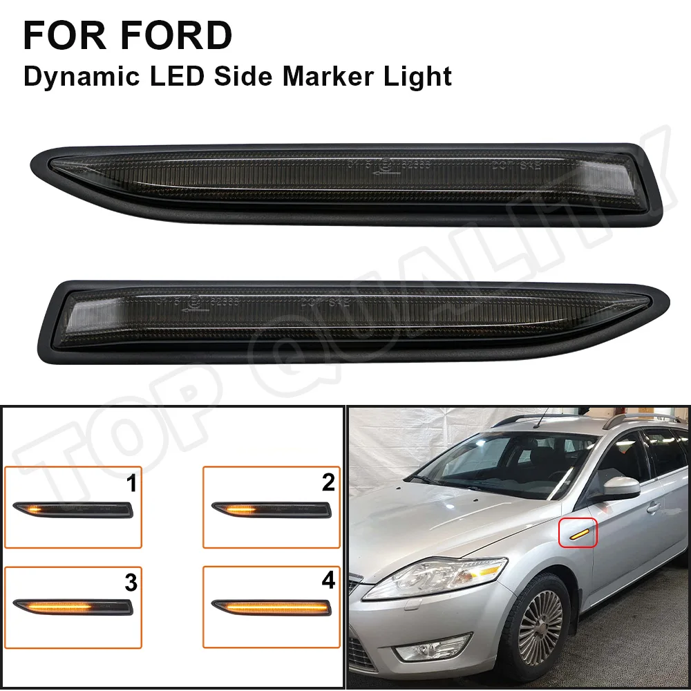 

For Ford Mondeo 4 Mk4 BA7 2007-2015 Dynamic LED Side Marker Turn Signal Light Sequential Blinker Indicator Lamps 2PCS