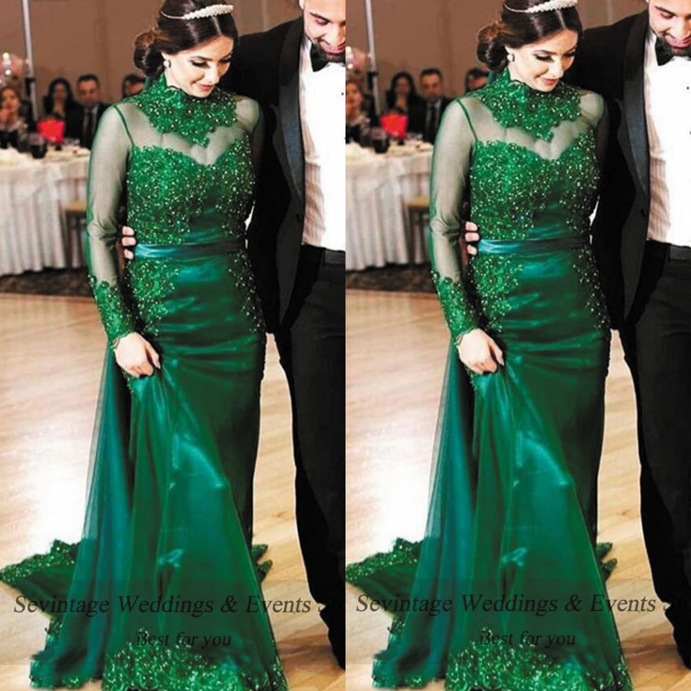SuperKimJo Vestidos De Fiesta изумрудно-зеленые вечерние платья с высокой горловиной и