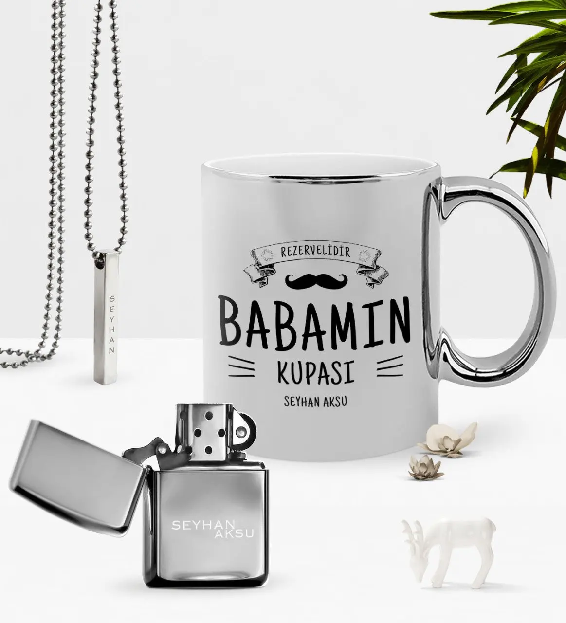 

Personalized Dad 'S Cup Chrome Mug Gasoline Lighter Pendant Set