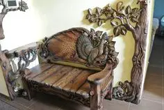Bench with carved back Capercaillie cnc stl model vector files artcam 3d STL for CNC milling machine cutting relie | Мебель