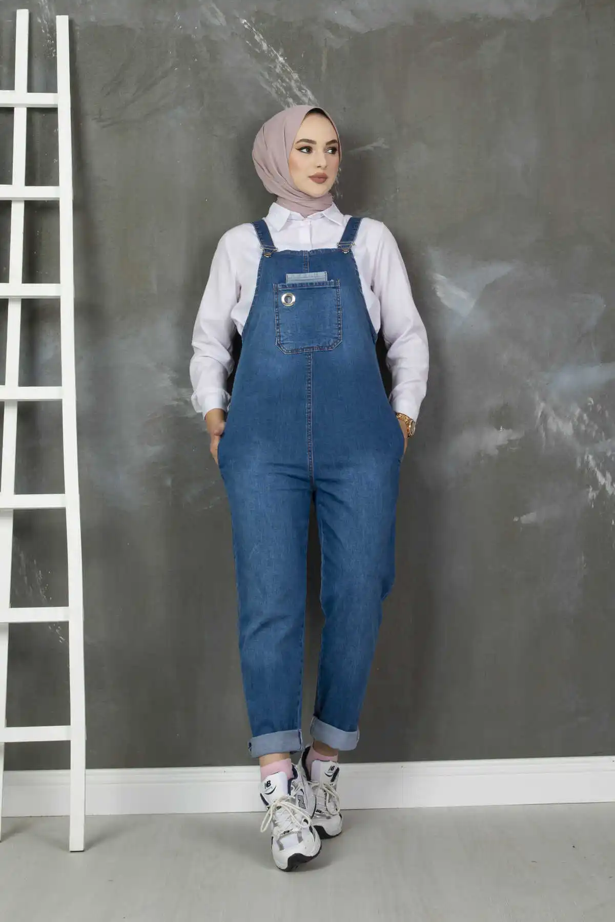 Женский джинсовый хиджаб с карманами спереди модный мусульманский из двух