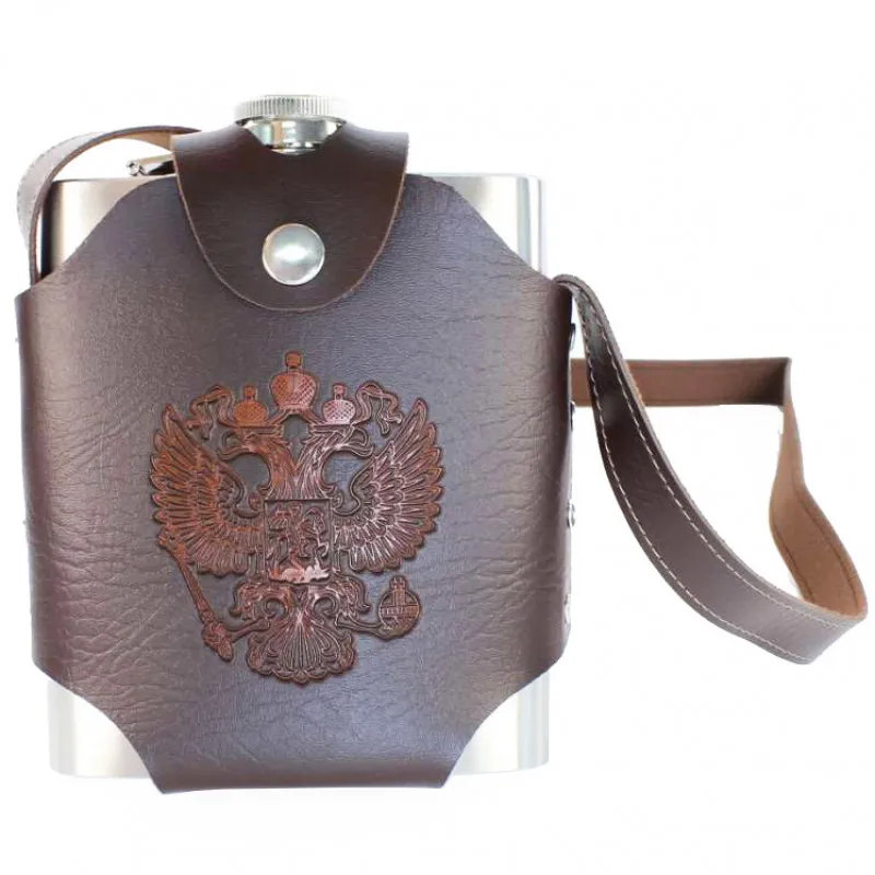 Фляжка нержавейка в кобуре с гербом РФ OZ18 500мл |