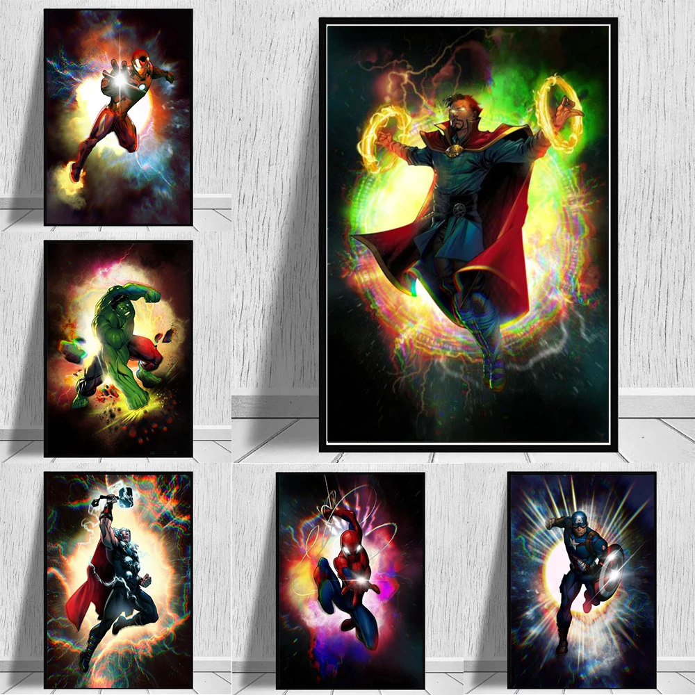 

Marvel Avengers Movie Doctor Strange Spiderman Hulk Iron Man Canvas Paintings Poster Light Prints Wall Art Room Home Decor Gift