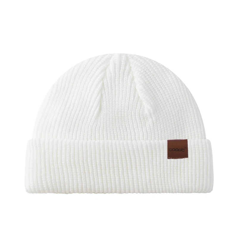 

white Winter Hat For Man Casual Short Beanies Adult Men Warm Cap Leather Label Female Knitted SkullCap Elastic Hip Hop Unisex H