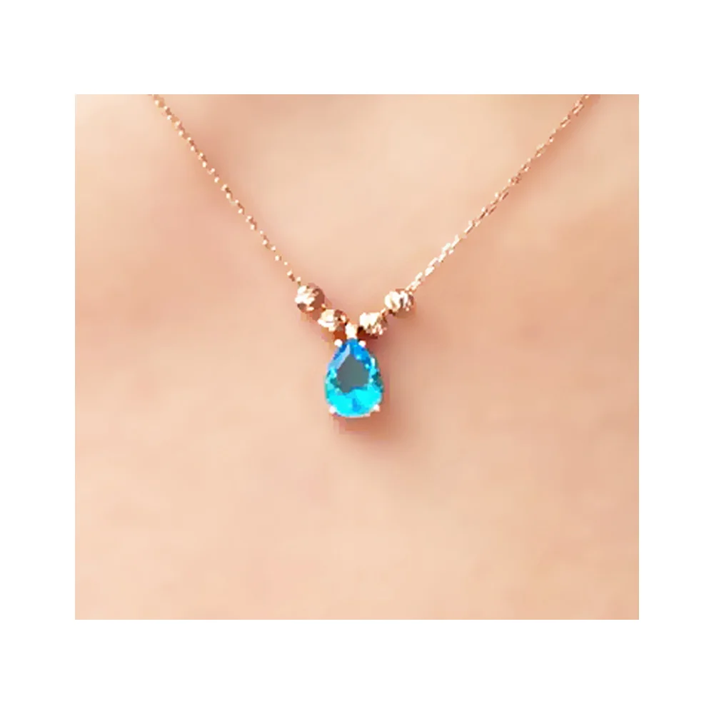 

New Fashion Anti Alergic Stylish Blue Zircon Rose Gold Plated 925 Silver Necklace with 43 cm Long Chain