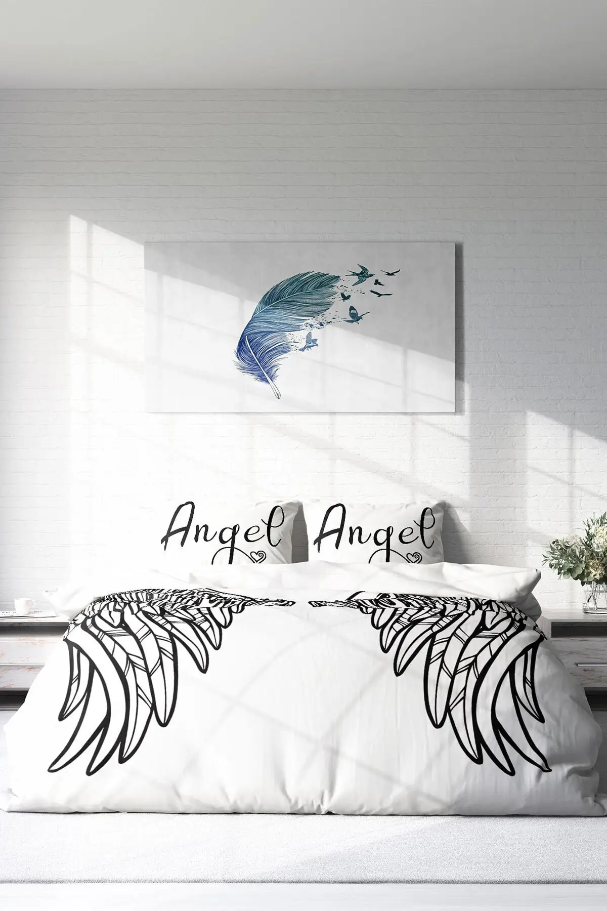 

Angel Wing 3D Cotton Satin Double Duvet Cover Queen King Bed Linen Twin Full Angel Pillowcases Best Quality 3d Double Duvet Sale
