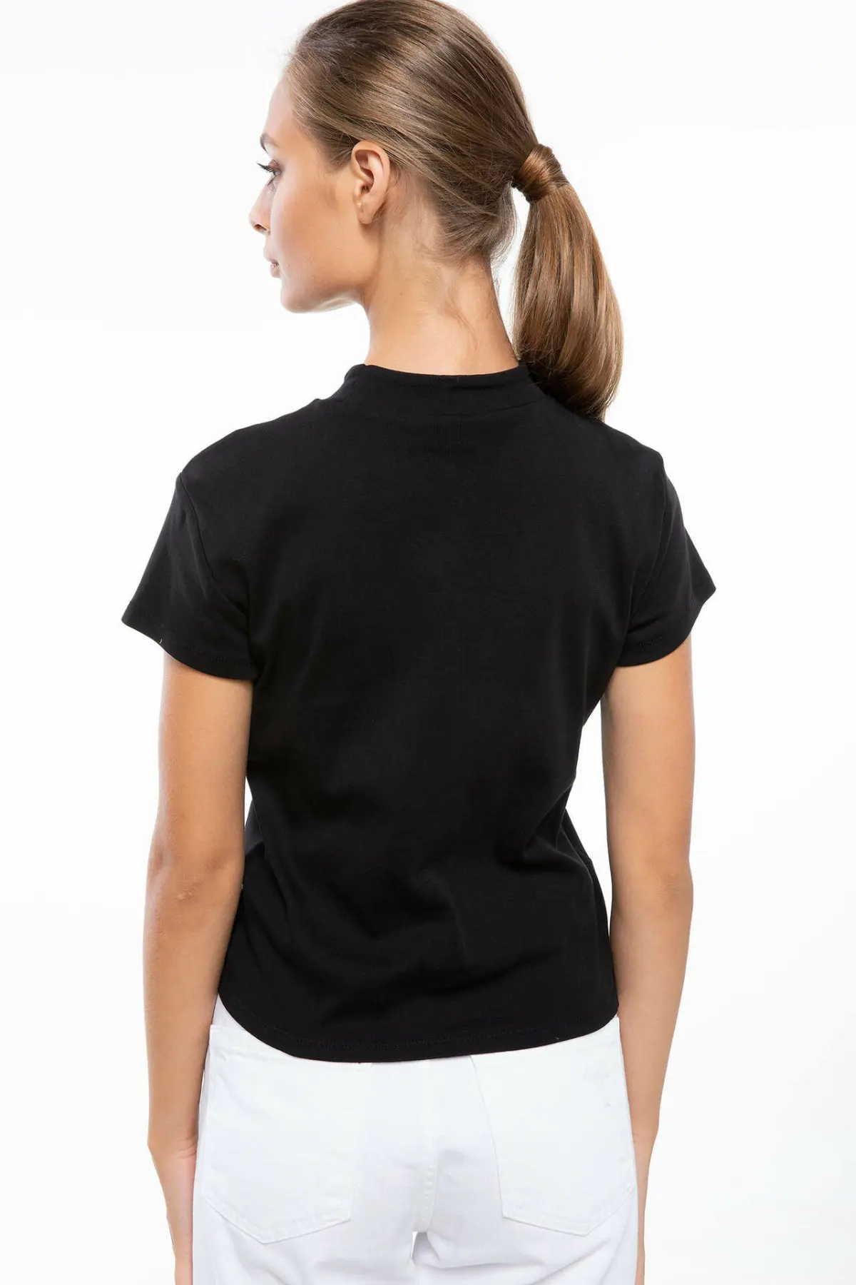 DeFacto женская летняя и осенняя классная черная футболка Женская Повседневная