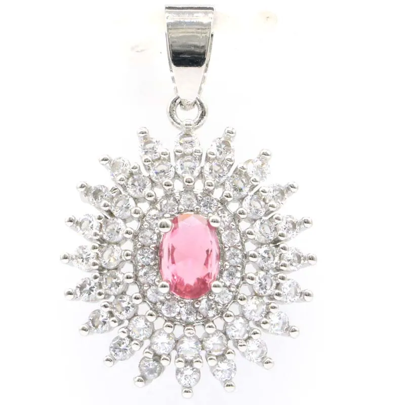 

33x21mm Stunning Created Pink Tourmaline Violet Tanzanite CZ For Women Daily Wear Silver Pendant Wholesale