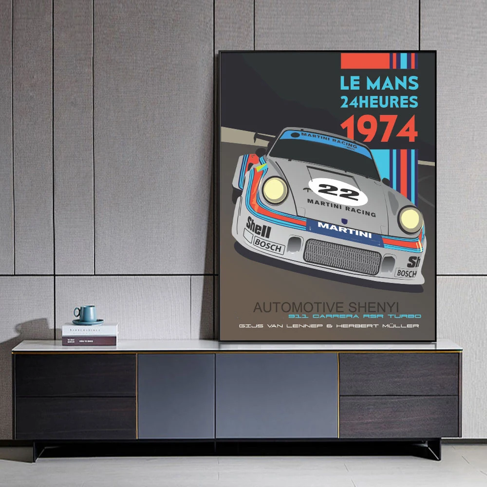 

LE MANS 24HOURS 1974 AUTOMOBILE Classic Car 911 Poster Print On Canvas Painting Home Decor Wall Picture For Living Room