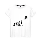Женская футболка хлопок Эволюция лыжник