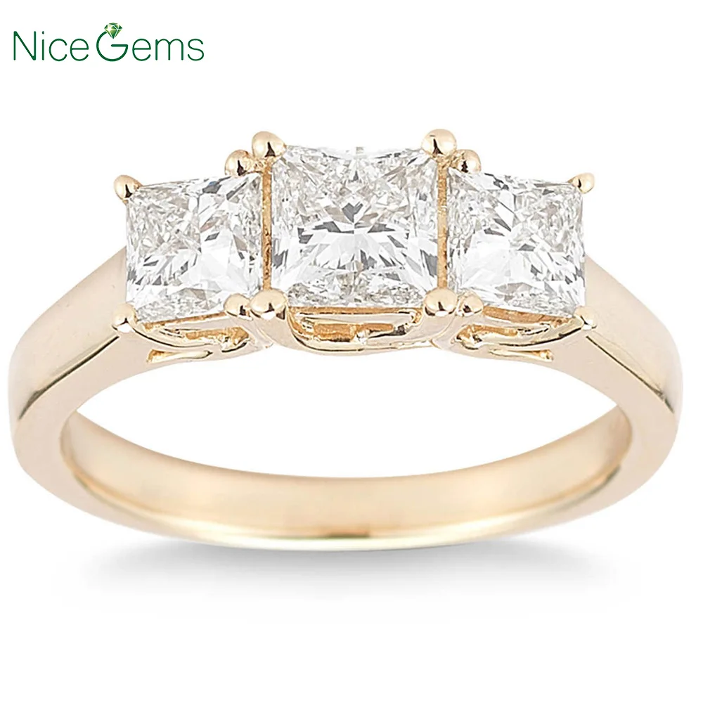 NiceGems 18K жёлтое золото D Цвет Муассанит 2 0 CTW принцесса огранка три камня муассанит