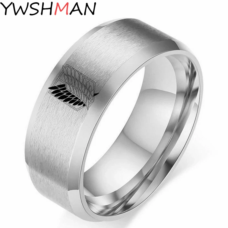 

Attack on Titan Black sliver color Wings Of Liberty Flag Finger Rings For Men Women Jewelry Anime Fans