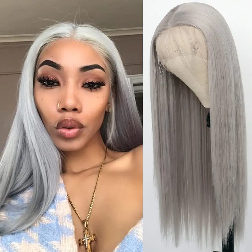 Grey 13x1 Lace Front Human Hair Wigs 150% Density Straight Glueless Pre Plucked Middle T Part Lace Frontal Wig With Baby Hair