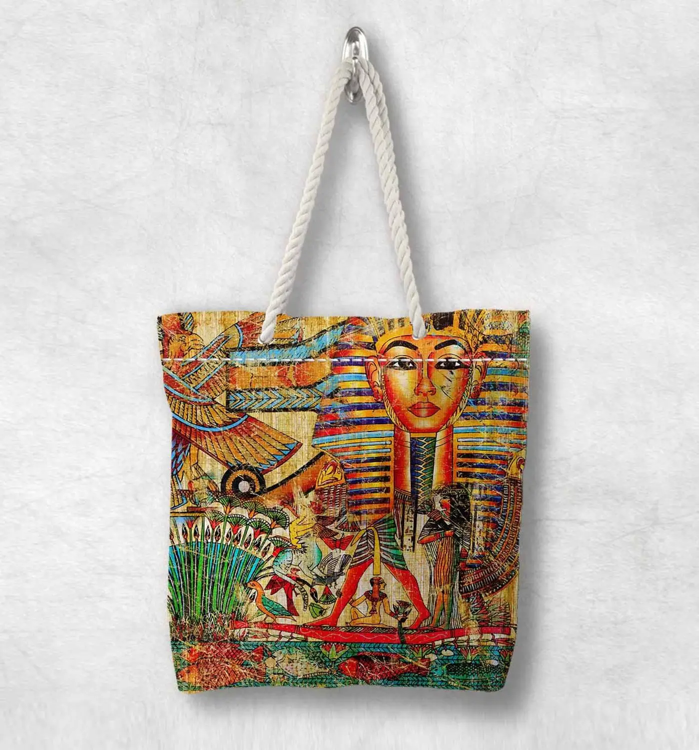 Else Yellow Persian Antique Egypt Design New Fashion White Rope Handle Canvas Bag Cotton Zippered Tote Shoulder | Багаж и сумки