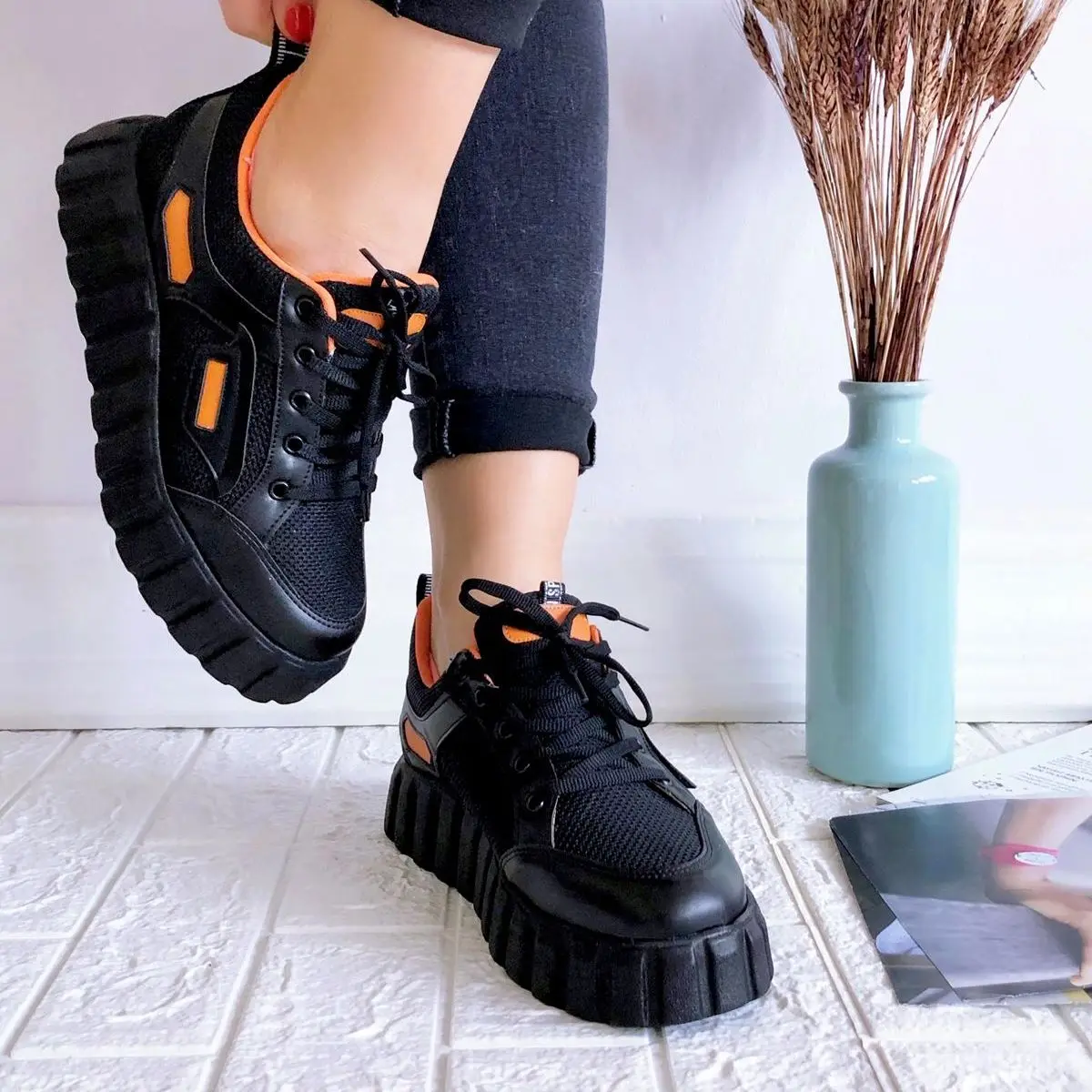 

Hilde Black Women Sneaker Casual Breathable Comfortable Platform Sport Shoes Fashion Design Elegant Running Walking Lace Up Ladies Shoe Sneakers