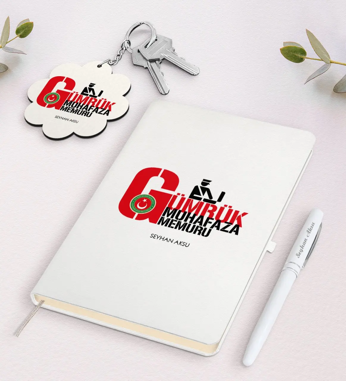 

Personalized, Customs Officer White Notebook Pen And Keychain Gift Set