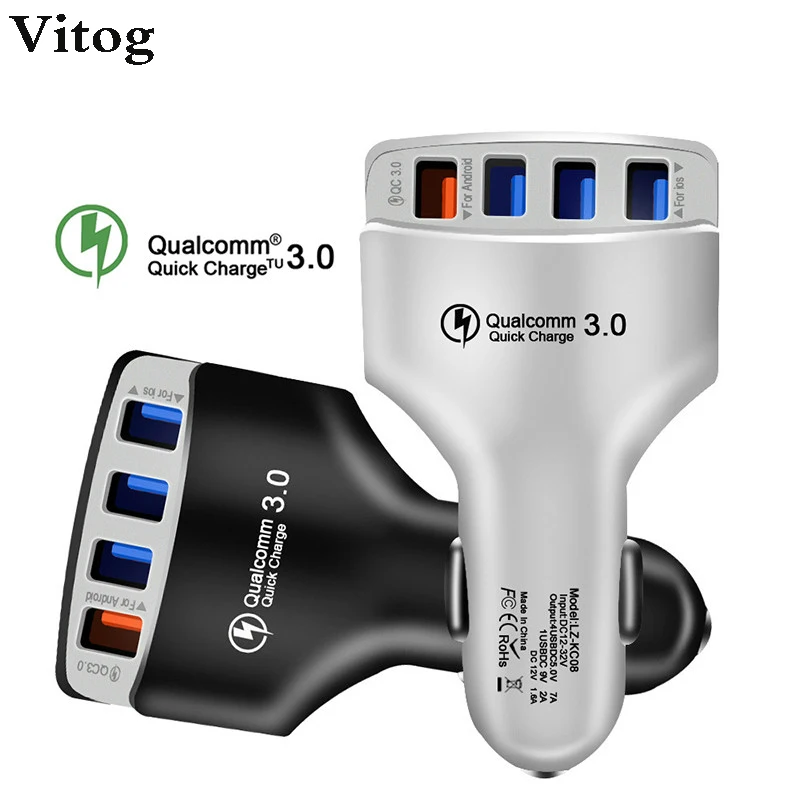 Быстрое зарядное устройство 3 0 автомобильное 10 Вт быстрая зарядка Turbo 4 USB 7A QC3.0 для