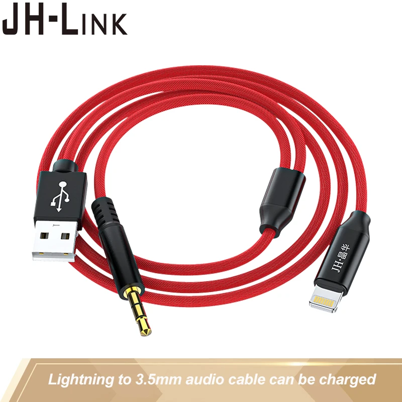 

JH-LINK AUX Car Audio Cable Lightning to 3.5mm Charging Adapter Cable with Power Supply for Car Audio Earphone