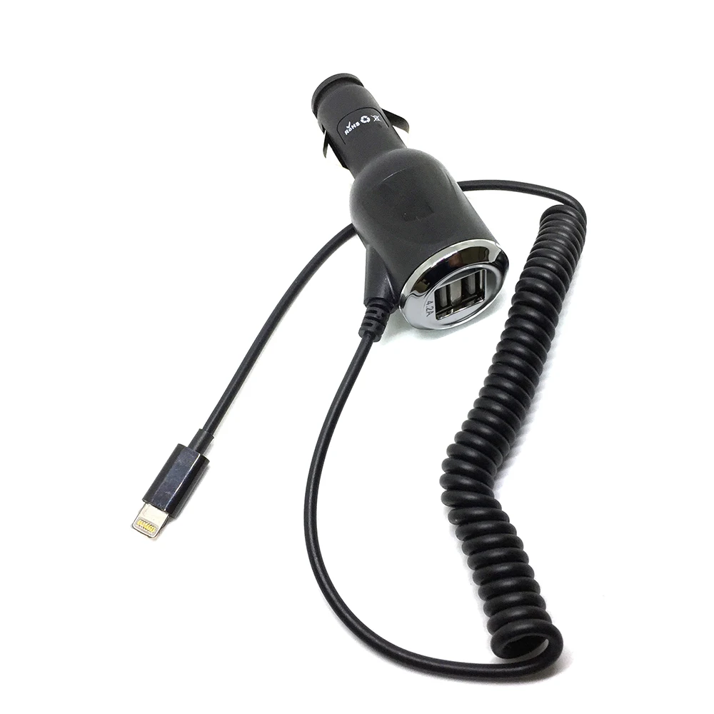 Автомобильное зарядное устройство вход DC 12 24V выход 2xUSB + lightning 5V 4200mA кабель 1 1м