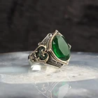 Зеленый камень Циркон 925 пробы серебро Для мужчин, кольцо, кольцо из нержавеющей стали
