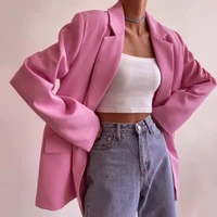 holiwind 2021 women pink khaki blazer coat vintage notched collar pocket female casual chic tops oversized suit jacket