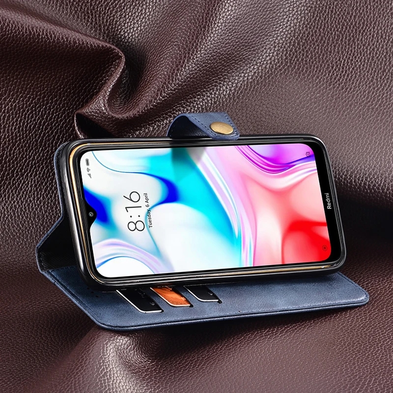 Кожаный чехол для Xiaomi Redmi 8 чехол-бумажник Обложка книги магнитный ударопрочный