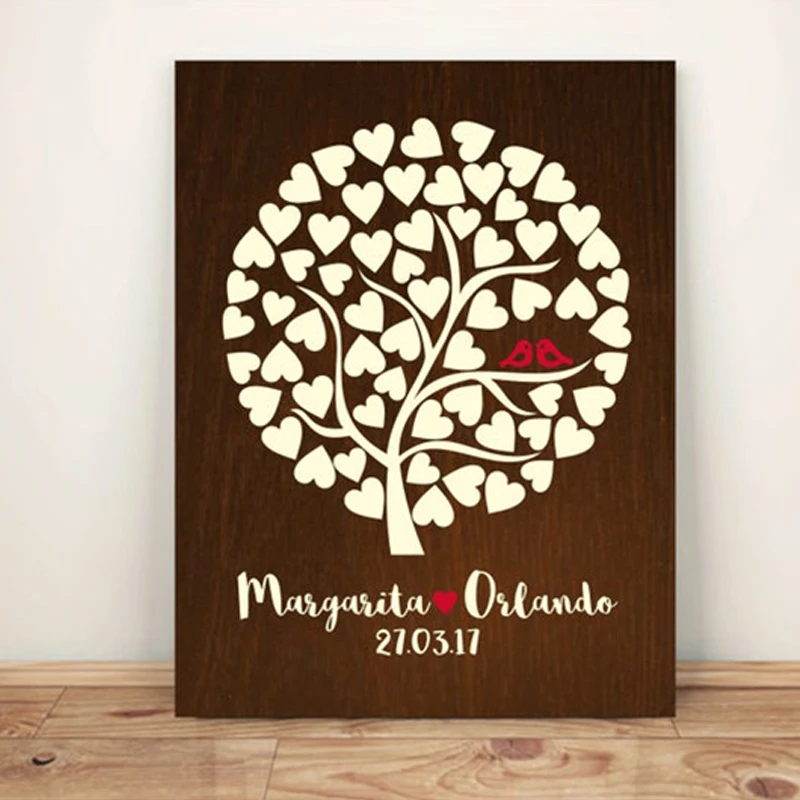 3D Свадебная Гостевая книга дерево на заказ с милыми птицами Персонализированная