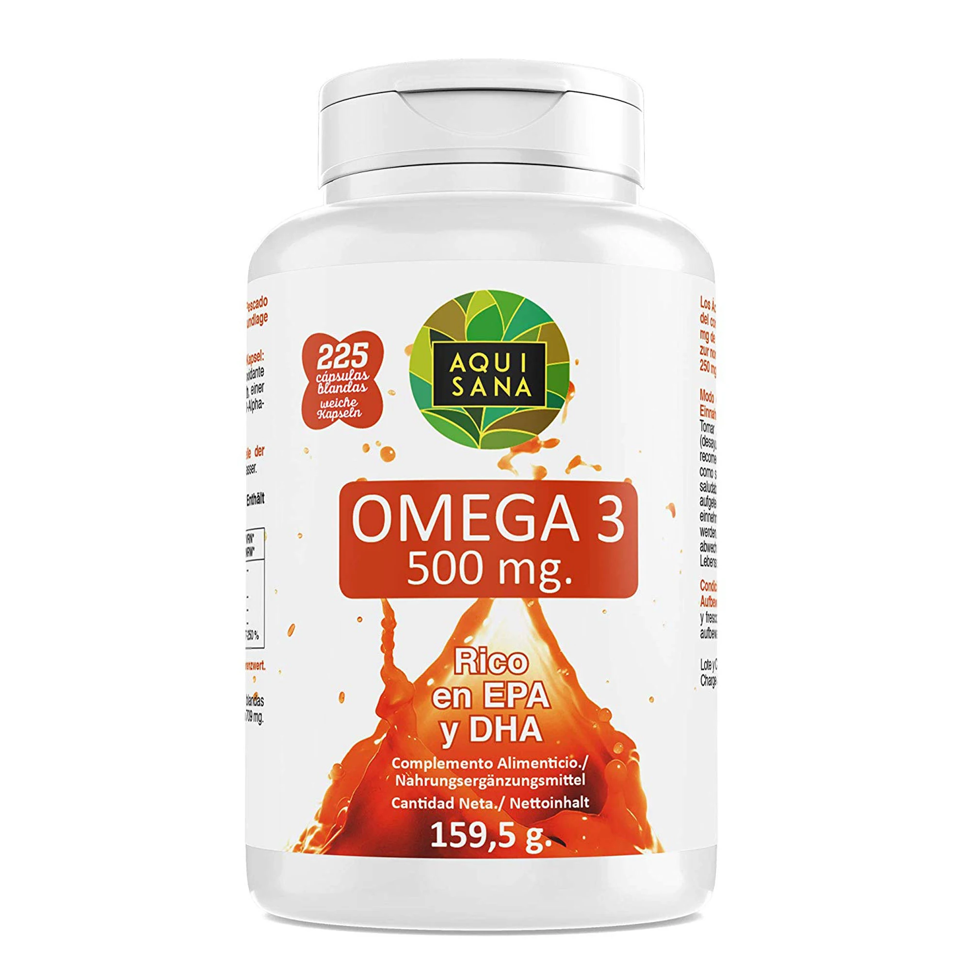 Капсулы Omega 3 | EPA и DHA Рыбное масло Улучшение кровообращения 225 капсул Aquisana Красота