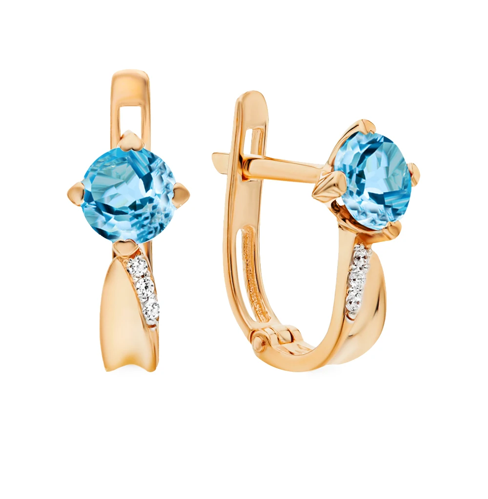 Золотые серьги с топазами и фианитами SUNLIGHT проба 585 | Украшения аксессуары